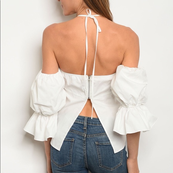 Off White Long puff sleeve off the shoulder blouse - Picture 2 of 4